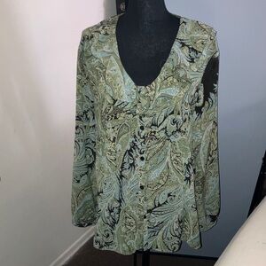 Emma James Green and Black Paisley Blouse